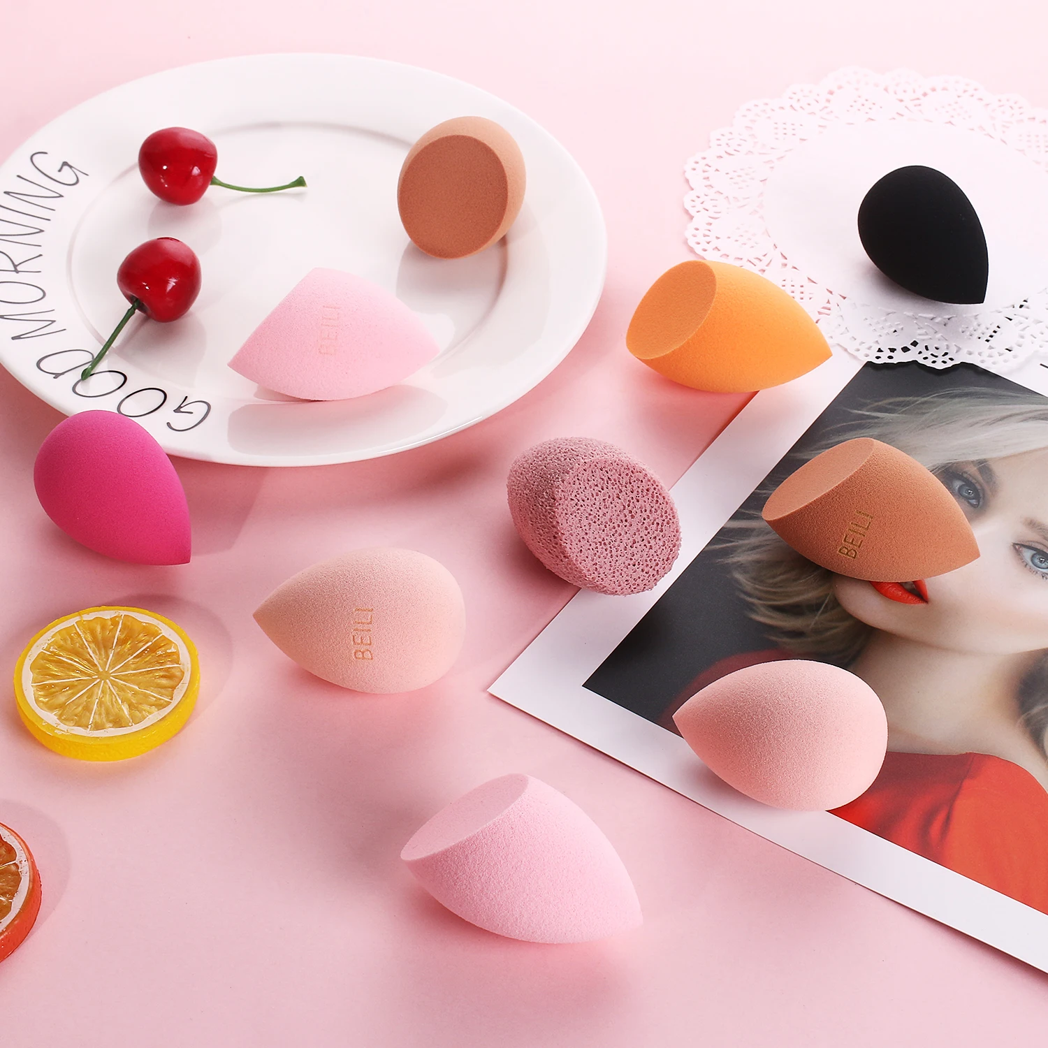 BEILI Light Pink Facial Love Sponges Beauty Soft Make up Blenders Water ...