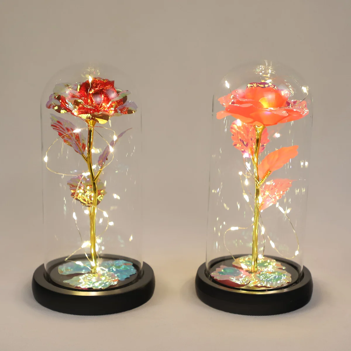 Factory Direct Sell Galaxy Rose Shiny With Led Lights Fake Flower Inside Romantic Valentine's Day Gift Glass Flower Dome manufacture