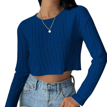 Europe and America Fall/Winter new style classy Knitted Solid Color Round Neck Short Sweater