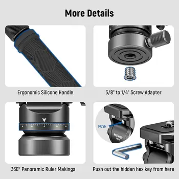 NEEWER Tripod Fluid Head with +/-10° Leveling Base(37mm Dia.), Metal Pan Tilt Head with Arca Type QR Plate, Telescopic Handle product image