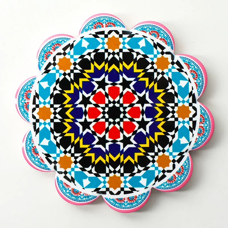 Blank Print Flower Shape Sublimation Custom Drink Bottom Cup Wooden Absorbent Ceramic Coaster With Cork for Wedding