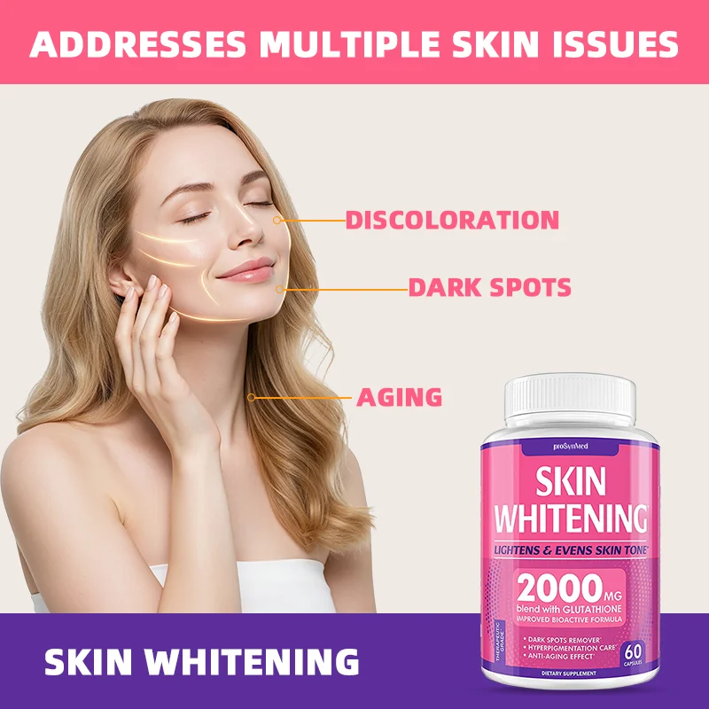 Private Label Glutathione Skin Whitening Capsules Acai Berry Extract  Vitamin E Brightening Supplements for African Skin