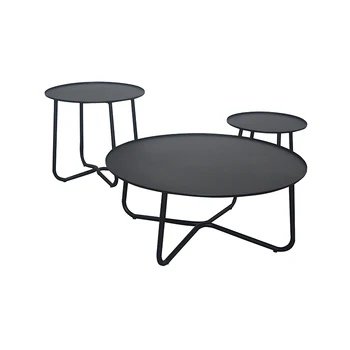 Modern Nordic Indoor Outdoor Black Metal Aluminum Nesting Round Coffee Table Set