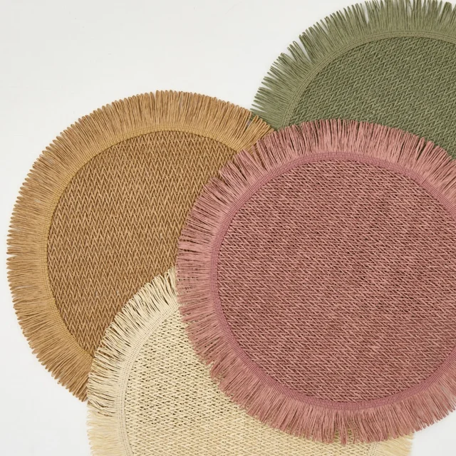 Paper Woven Tassel Placemat Home Decoration Eco-Friendly Table Mat Solid Color Paper Non-Slip Heat Insulation Coaster