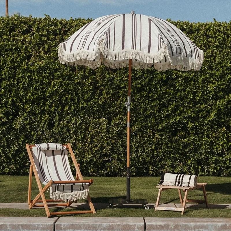 cotton canvas patio umbrella 11' Twist Market Umbrella, Coal open mechanism. Classic Natural Canvas Umbrella Rental