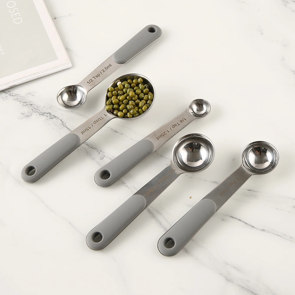 9 Pcs Kitchen Tool Set with Silicone Handles Stainless Steel Measuring Cups and Spoons for Effortless Cooking
