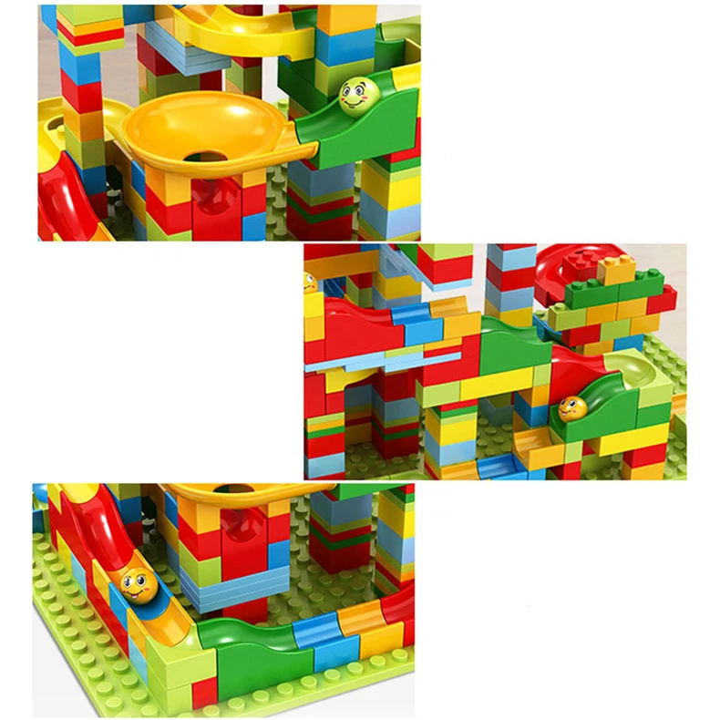 Race Run Big Block Compatible Building Blocks Funnel Slide Blocks DIY Big Bricks Toys Plastic Color Box 336PCS Marble Unisex