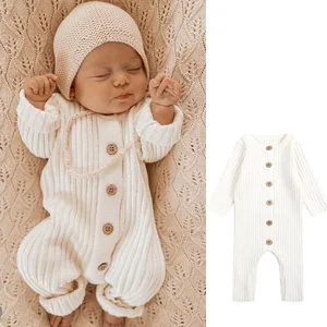 New Design Long Sleeves Newborn Baby Sweater Romper Infant Unisex Solid Color Knitted Jumpsuit