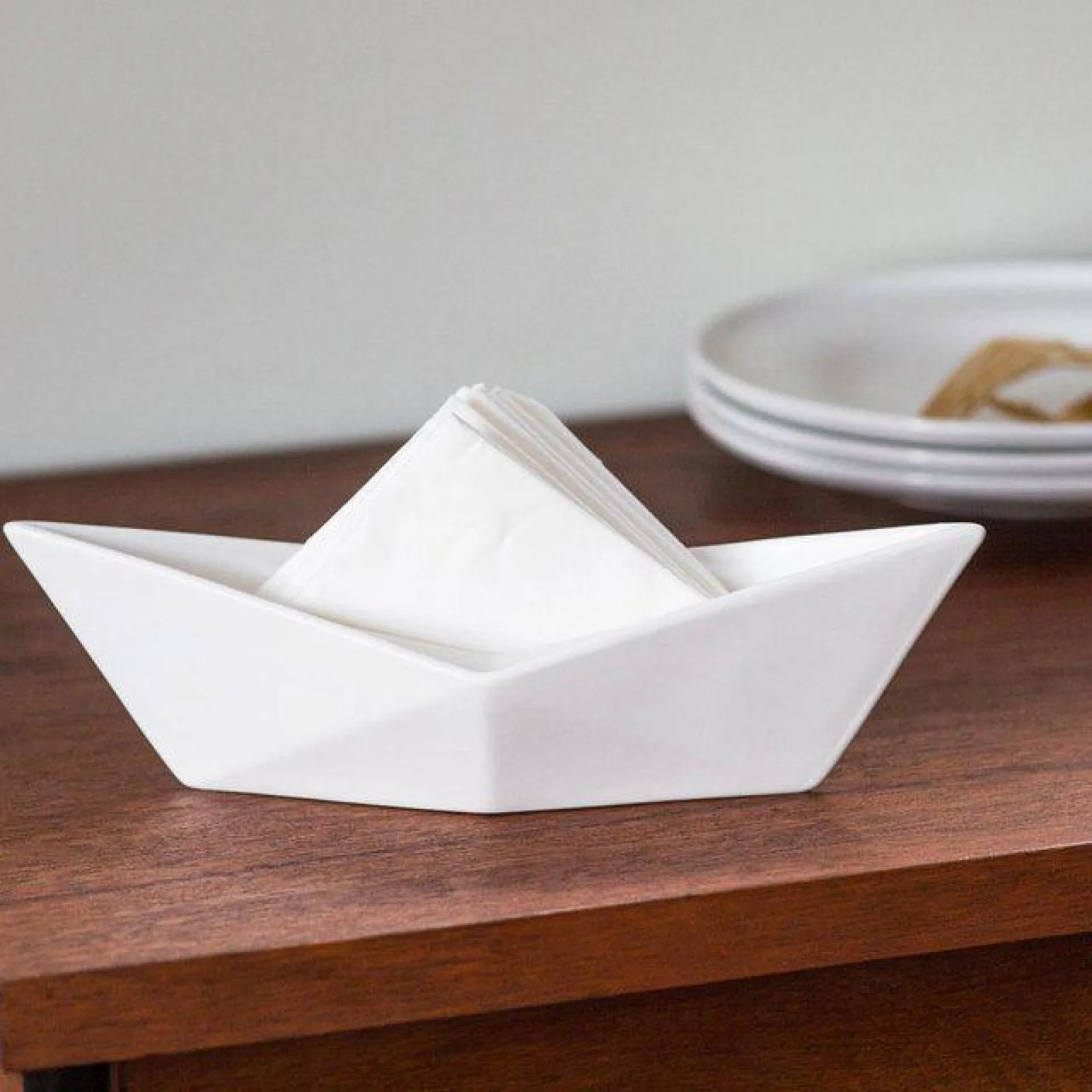 White Ceramic Boat Shaped Napkin Holder