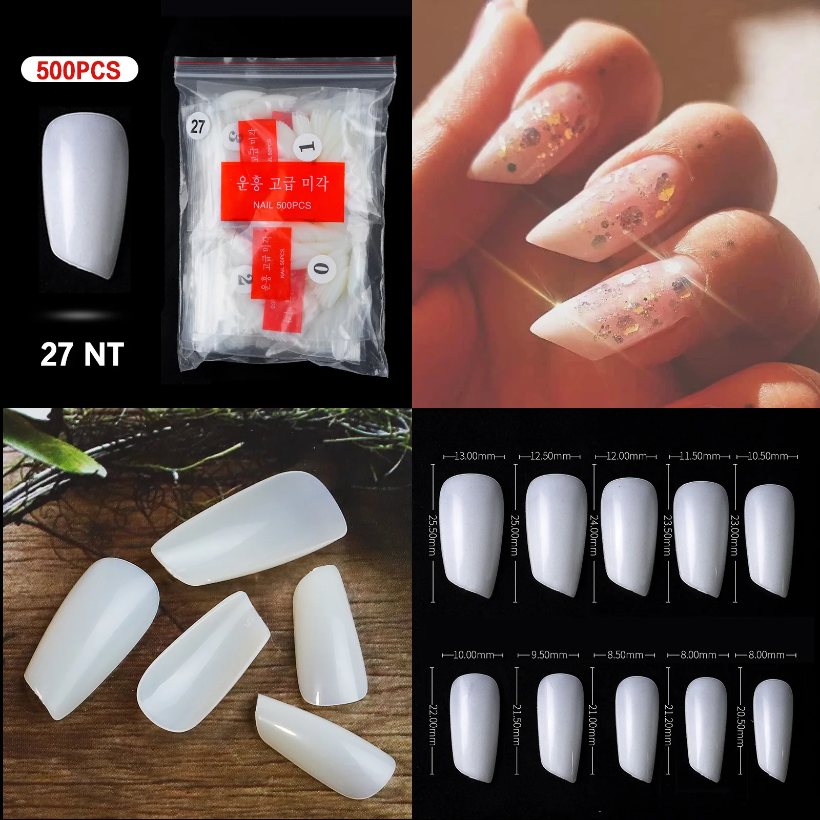 Yodoor Nails Supplies Salon Stiletto White Artificial Fake Nails Full