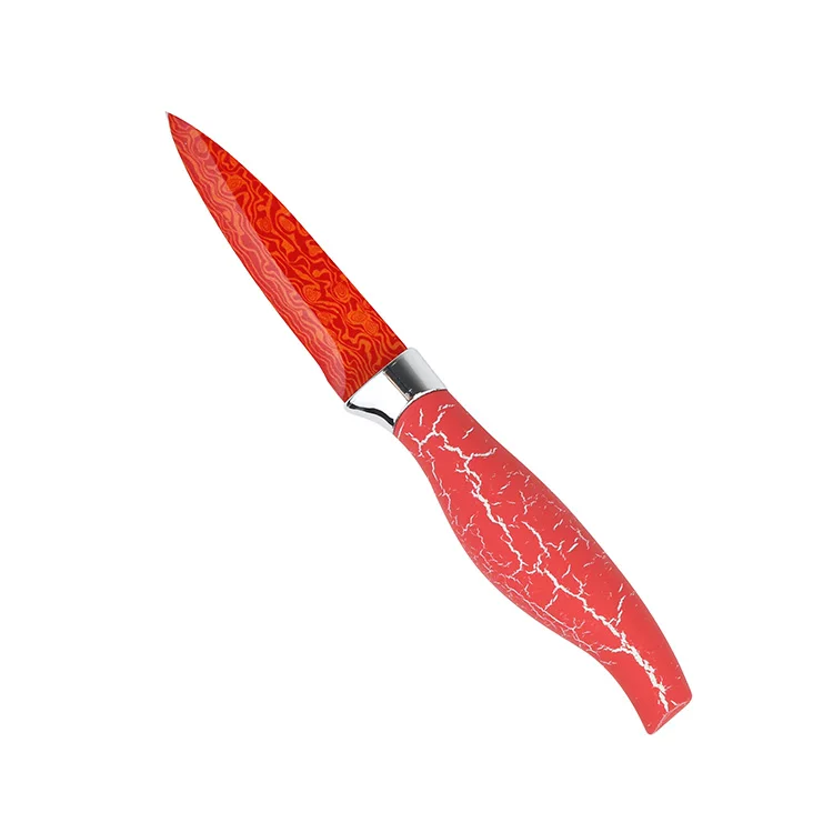 Wholesale Crack Coating Red Damascus Pattern 6pcs Kitchen Knife Set