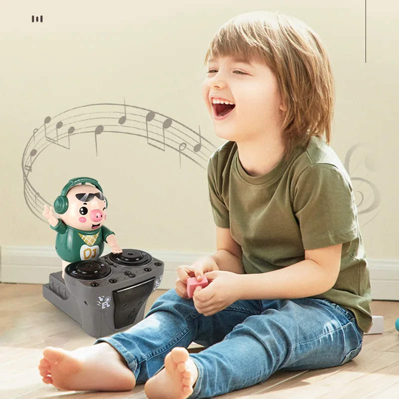 Fashion Dynamic Music Light DJing Swing Dancing Little Cute Kids Dj Pig Electric Toy