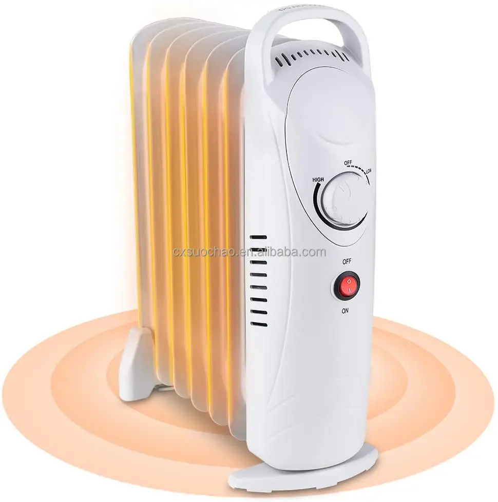HomeZone® 500W Mini Oil Filled Radiator Personal Space Warmers Adjustable Thermostats Shut Off Safety Switches Multiple Heat Settings 