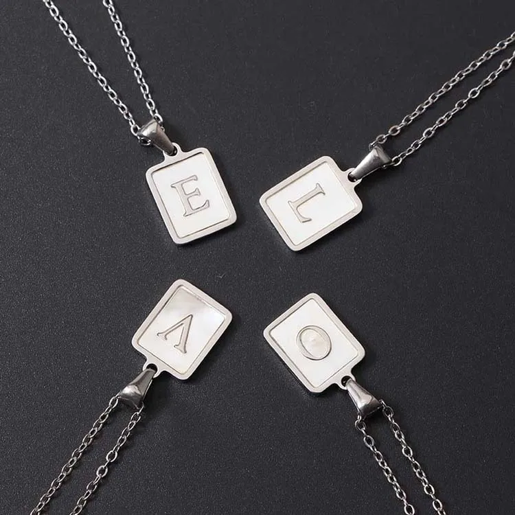 Initial Letter Square Pendant Necklace