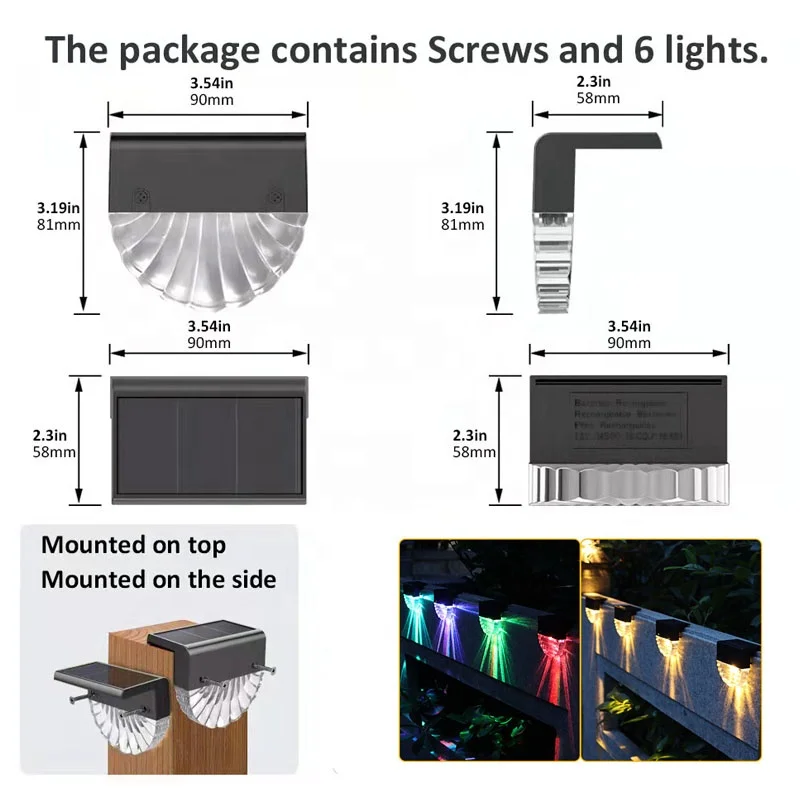 Светодиод солнечная энергия красочный теплый белый лестничная лампа подходит для наружного сада украшения двора ступенчатого ограждения настенный светильник