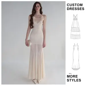 Custom 2025 Summer New Women's Elegant Strap Sexy Tie Flower Slimming Lace Tight Hanging Neck Vacation Party Women Maxi Dress