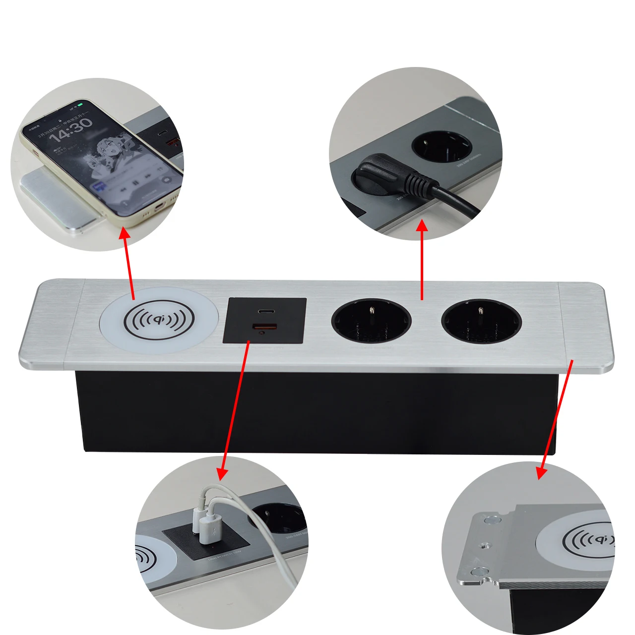 BNT Office Under Table Socket With EU Power Socket USB Ports and Wireless Charging