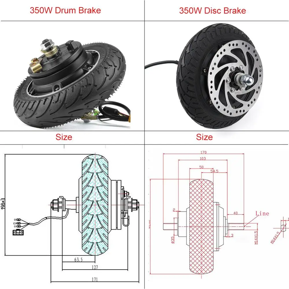 24V 36V 48V 350W 500W 電動スクーター用ハブモーターホイール