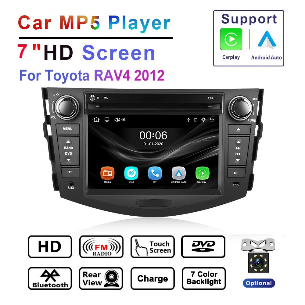 Podofo 7'' Mp5 2din Car Dvd Player Touch Screen Bt Fm Eq Carplay
