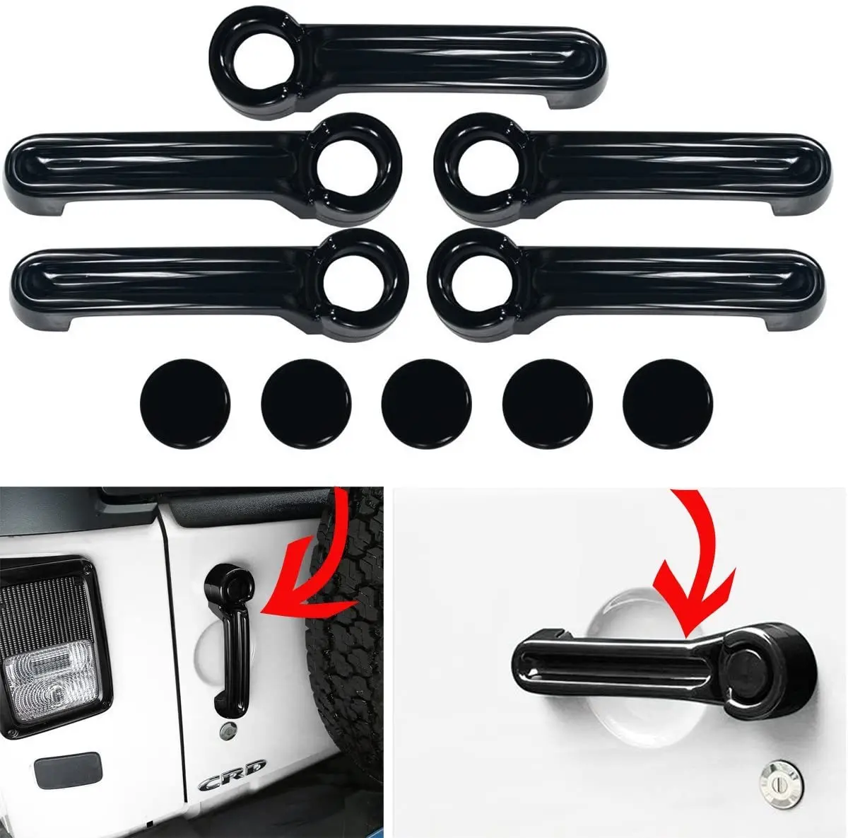 MOEBULB 5x5 Plated 4 Door Pull Handle Cover & Tailgate Handle Cover for 2007-2017 Jeep Wrangler JK 2007-2011 Dodge Nitro 2008-2012 Jeep Liberty Black 