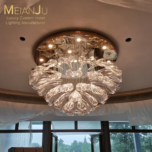 Luxury Villa Premium Artistic Sculptural Glass Chandelier Pendant Custom Project Installation for Hotel Commercial Spaces
