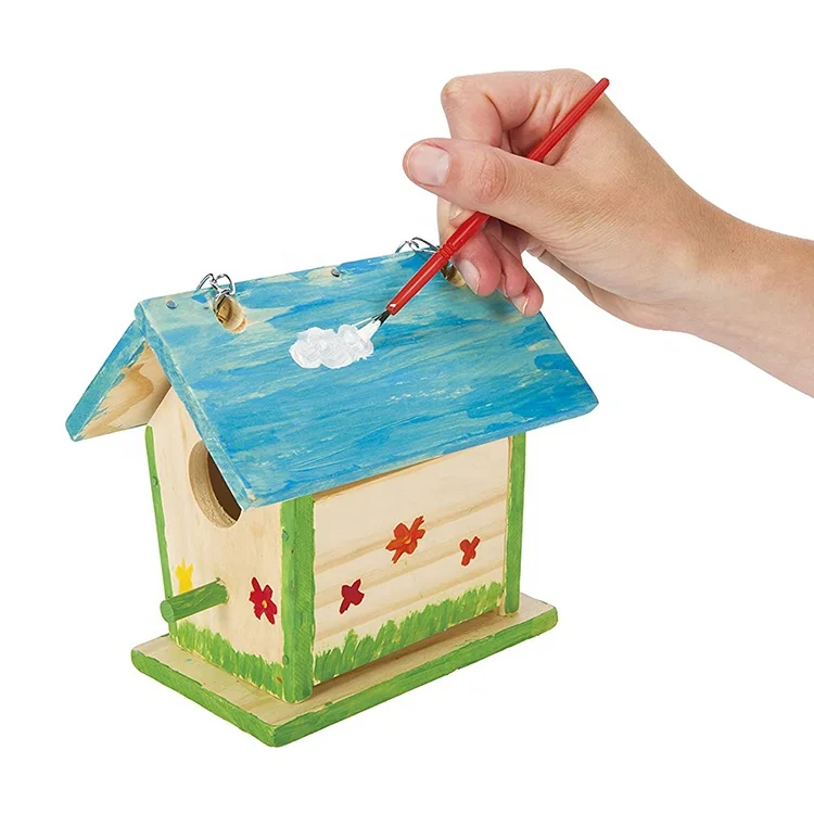 Kit Maison D'oiseaux à Construire Et Peindre – 7 Planches En Bois, Perchoir, 21 Vis, 12 Peintures, Pinceaux, Corde – DIY Enfant
