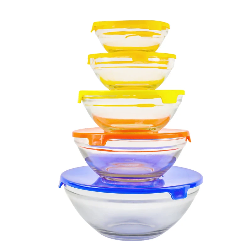 Hot Sale 5PCS 5oz/8oz/12oz/19oz/32oz Glass Salad Food Bowls Set with  Colorful Plastic Lid - China 5PCS Glass Bowls Set and Glass Bowls Set price