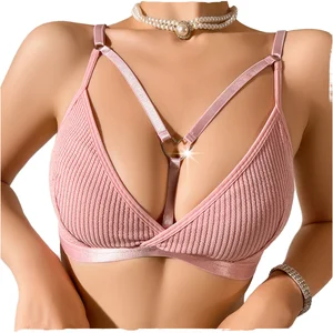 Women's Front Opening Bra 3/4 Cup Beautiful Back Wide Shoulder Strap Design Thin Support Wire-Free Solid Breathable U-Back