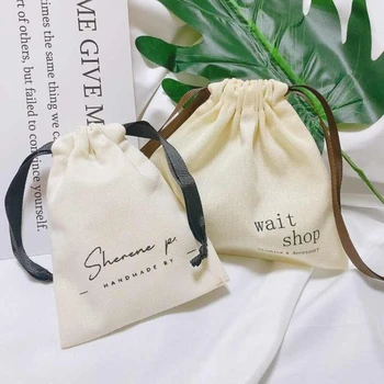 Wholesale Promotional Calico Organic small custom printed gift canvas muslin pouch drawstring cotton bag