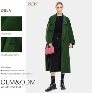 Luxury Handmade Woolen Double Sided 100% Wool Winter Coat Open Front Eco-Friendly Long Casual Pockets Decorated Notched Collar