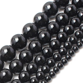 Natural Stone Beads 4-12MM Smooth Round Black Agates Onyx Loose Beads for Jewelry DIY Necklace Bracelet