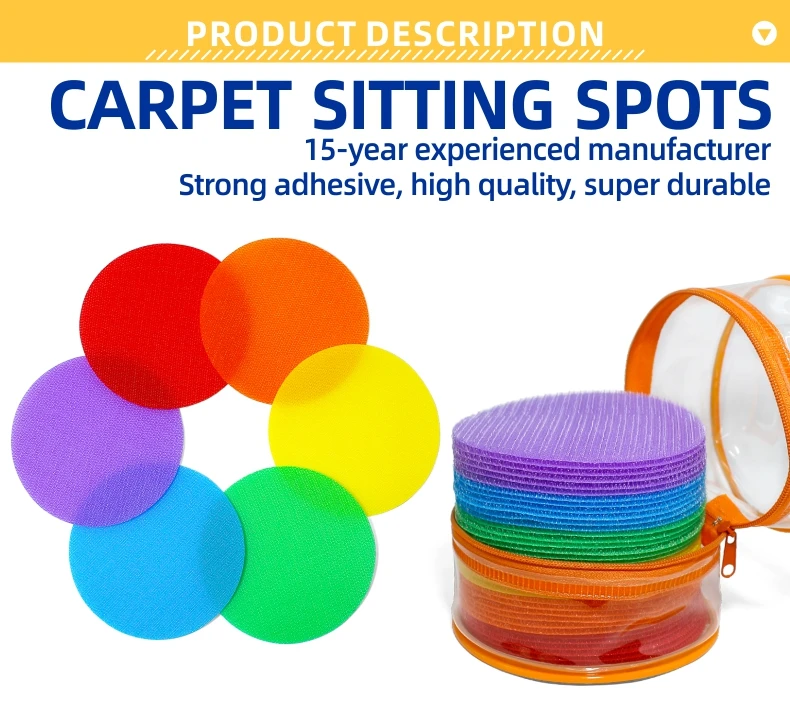 Carpet Spots Markers, Hotpai 30 Pack Sitting Classroom Floor Mark Spots, 6 Colors Rug Circles Marker Hook Dots