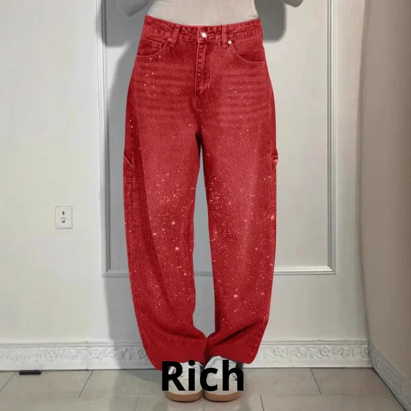 Spring/Summer for New European American Starry Rhinestone Straight High Waist Slimming Casual Trousers