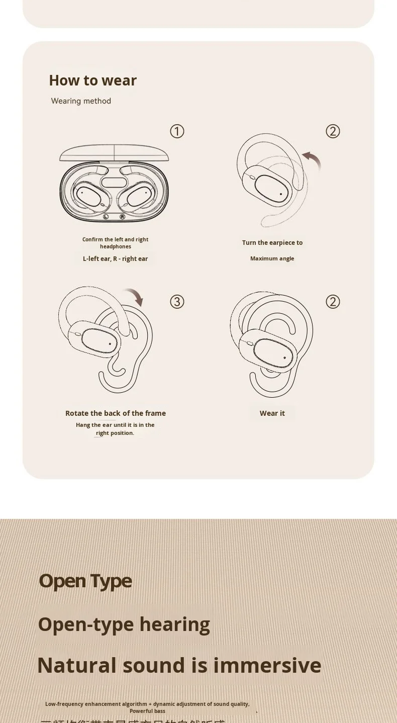 2025 New True Wireless Earphones 90° Rotating Ear Hook Sports Earbuds with ACS Space Audio and AI Noise Reduction Technology