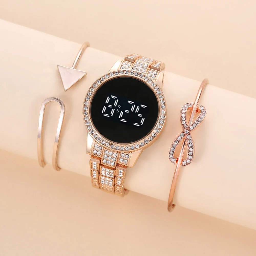 Digital Led Rose Gold Watch Gift Set For Women Girls, Oem
