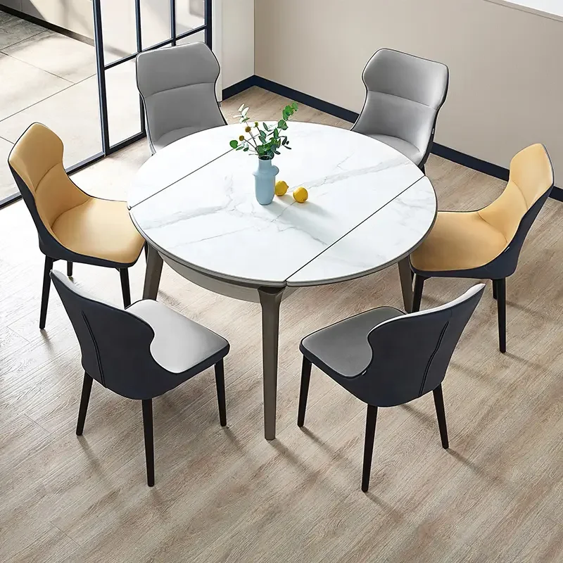 Quanu Custom Italian Modern Rotating Round 6 Seater Dining Table Set