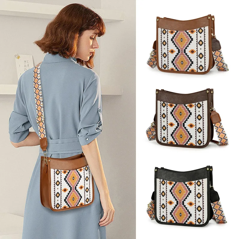 Boho Aztec Print Crossbody Bag With Shoulder Strap