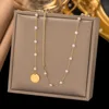 10ah333 double layer snake bone chain necklace gold