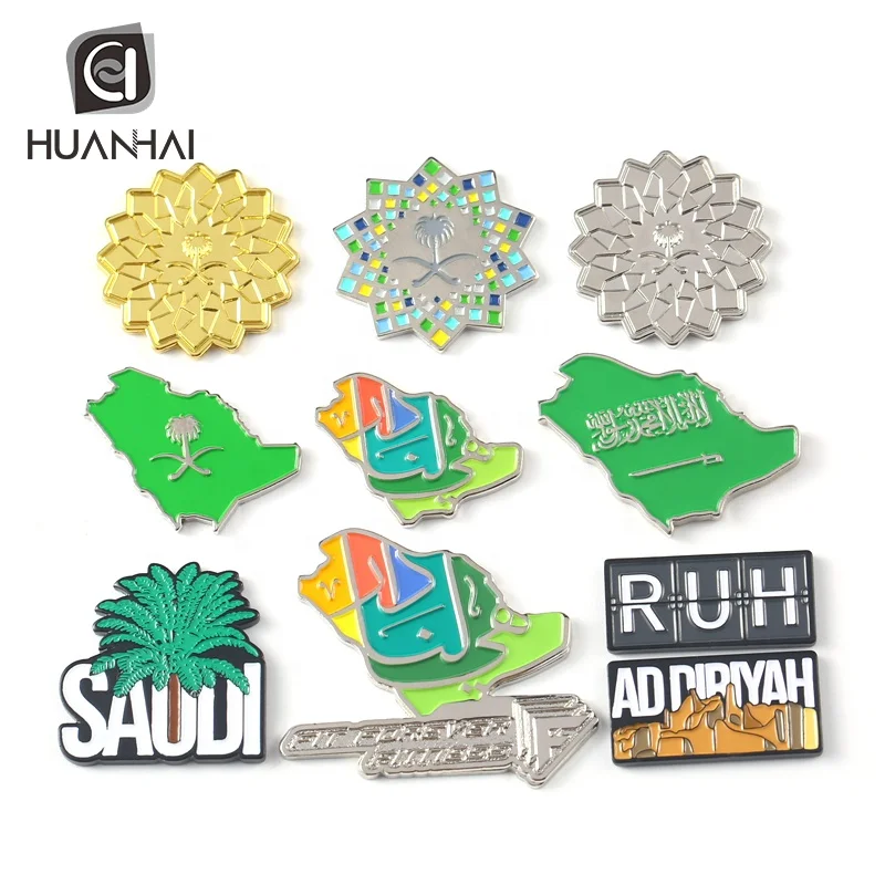 Saudi National Day Popular Trending Fast Shipping Custom Color logo Metal Magnetic Saudi Arabia Soft Enamel Lapel Pin