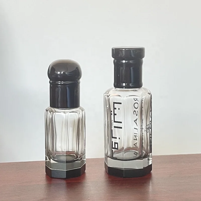 Boming Wholesale 3ml 6ml 12m Fancy Arab Attar Bottle Black Roller Bottle Glass Stick Bottle with Crystal Base