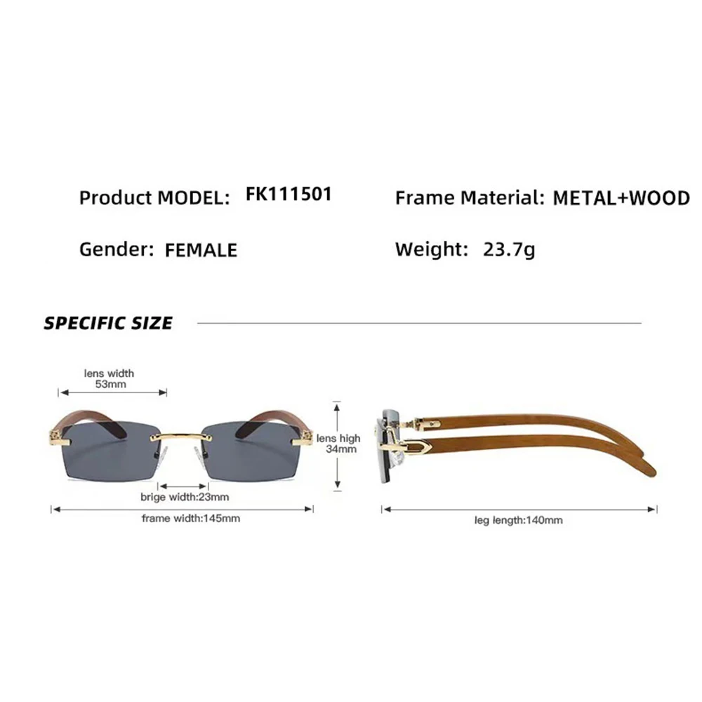 2024 New Stylish Custom Logo Designer Luxury Mens Shades Small Frame Rectangle Rimless Sunglasses Wooden Sunglasses Men