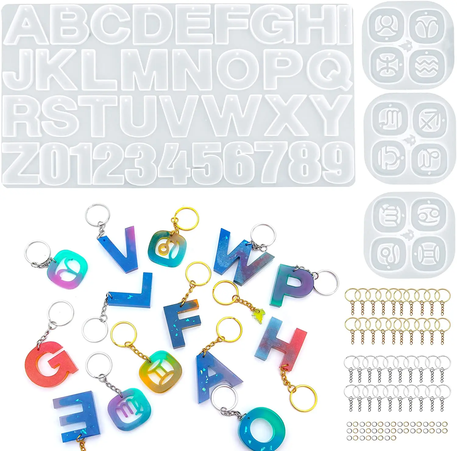 DIY Resin Alphabet Keychain Molds with Hole, Large Alphabet