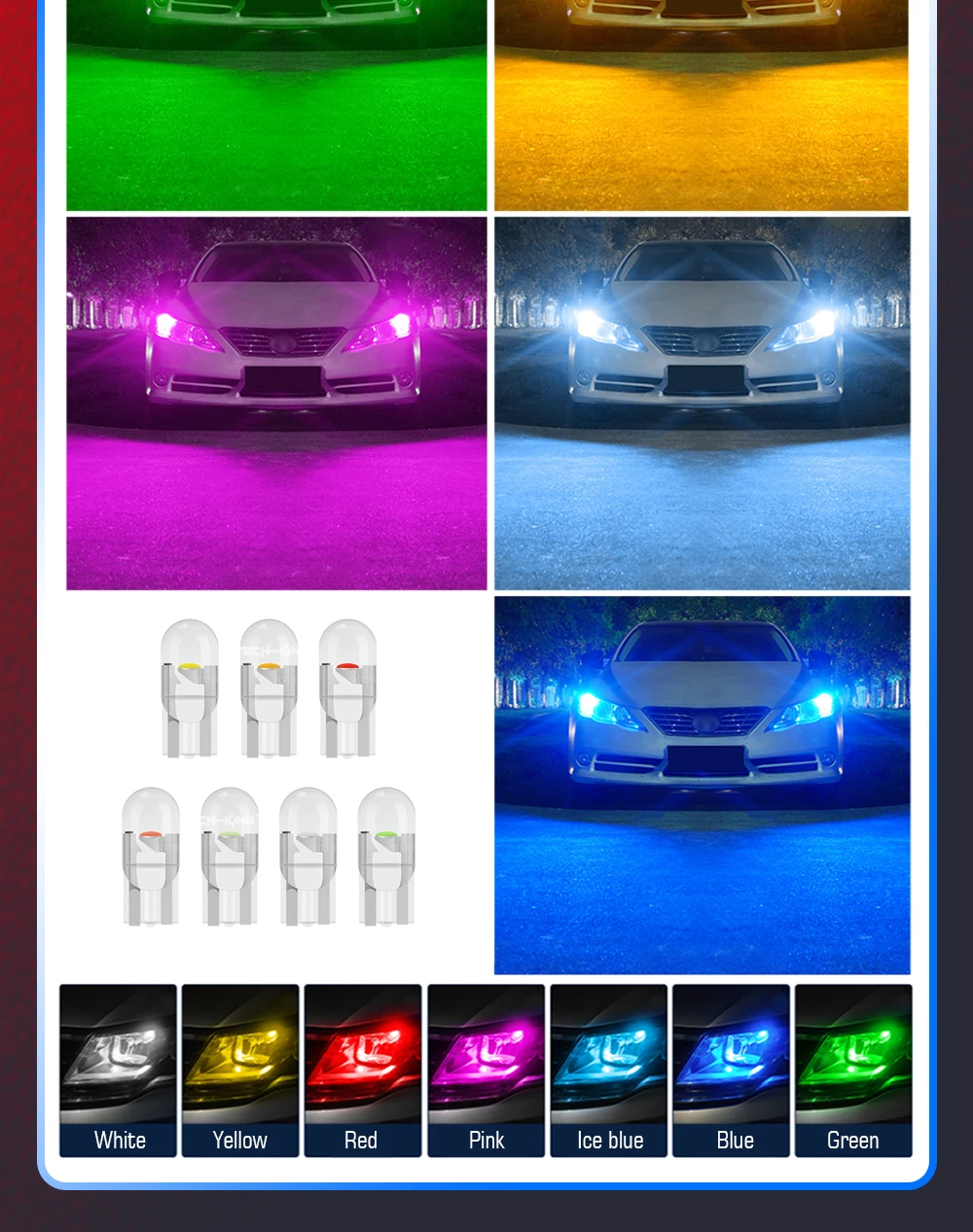 TECH-KING Newest 12V 24V W5W Led T10 Car Light COB Glass 6000K White Yellow Auto License Plate Lamp Dome Light Reading DRL Bulb