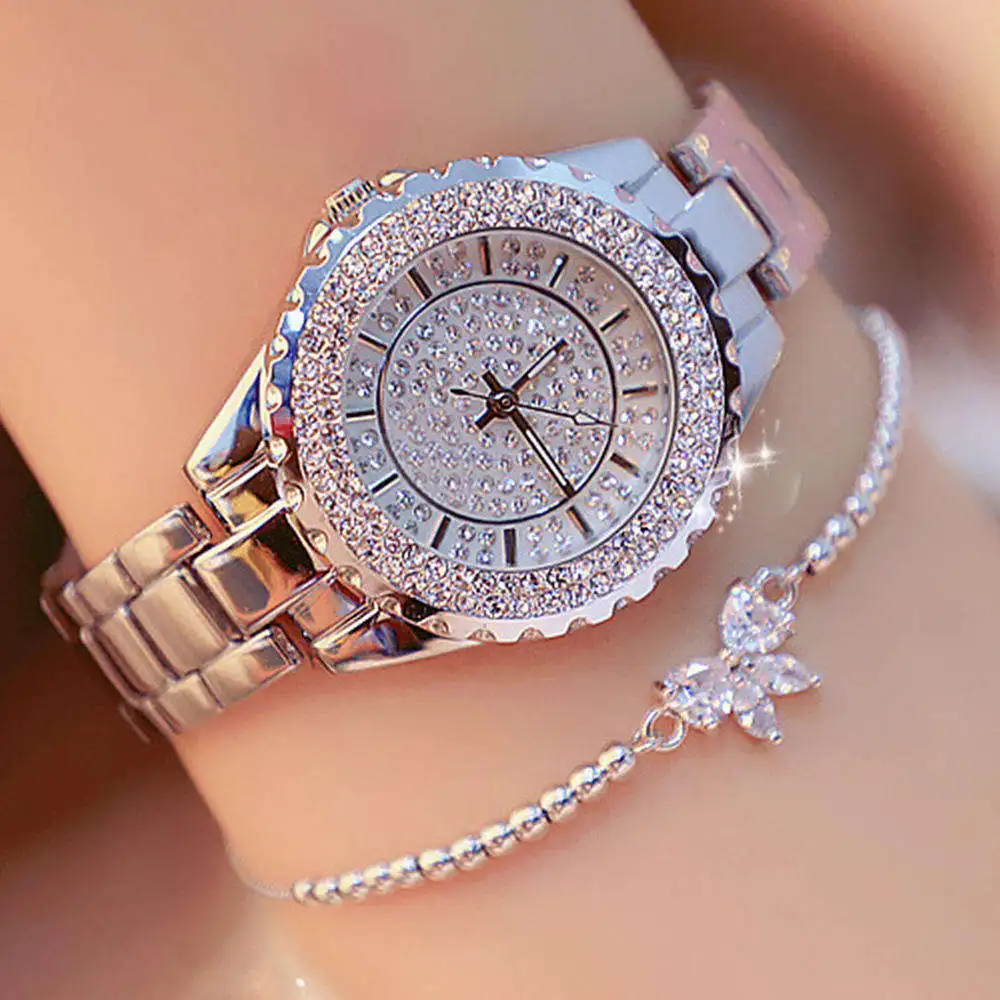 Luxury Gold Diamond Watches Women Brand Ladies Crystal Bracelet Quartz