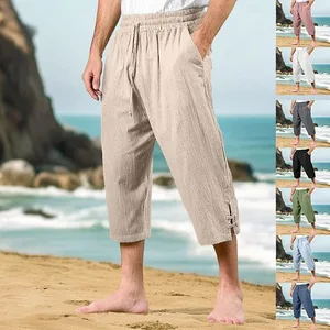 Summer Men's Drawstring Elastic Waist Straight Tube Comfortable and Breathable Casual Pants