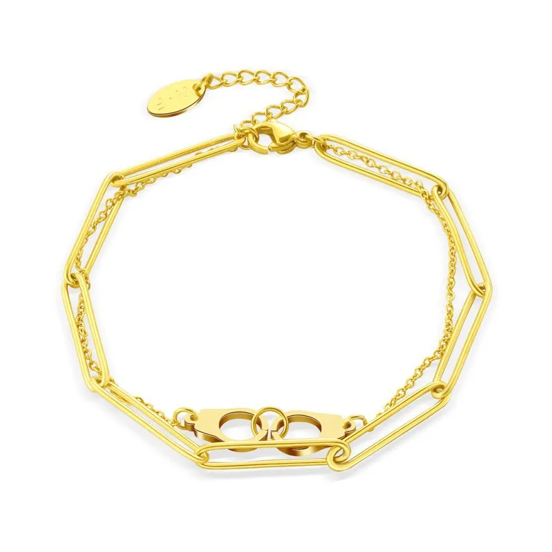 Minimalist 18k Gold Stainless Steel Cuban Chain Beaded Bracelet Women ...
