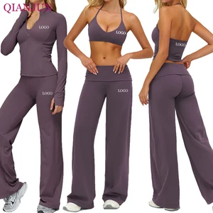 New Arrivals Custom Yoga Set Women's Long Sleeve Workout Wear Gym Sportswear  Quick Drying Loose Pants Fitness Yoga Clothes