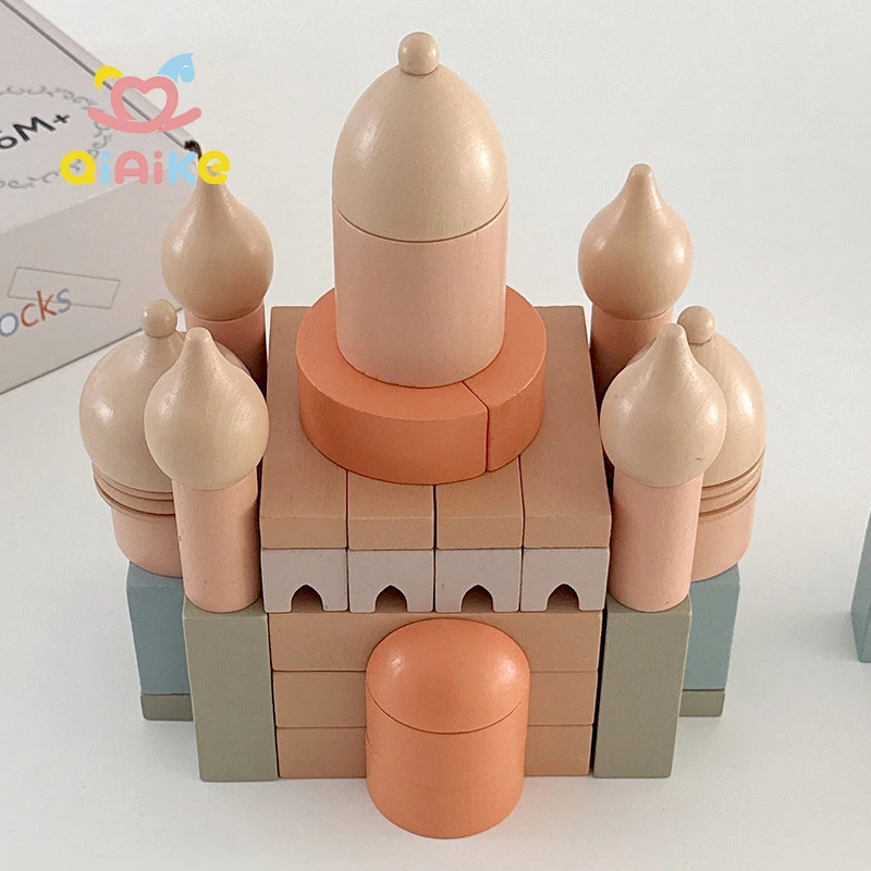 Große Partikel pädagogisches 1:8 Bausteine-Set Kinder Holzspielzeug Moschee Spielhaus Bausteinset pädagogische islamische Spielwaren