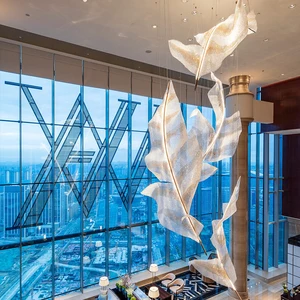 ECOJAS Hotel Lobby Lights Mall Sand Table Leaf Shape Feather Chandelier Crystal Chandelier