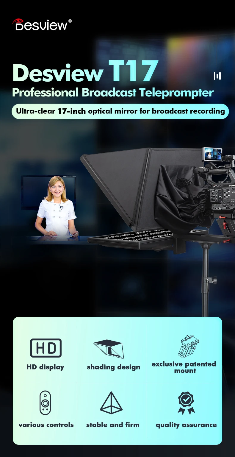 Desview T22 T17 T15 professional broadcast teleprompter with ultra-clear 22-inc